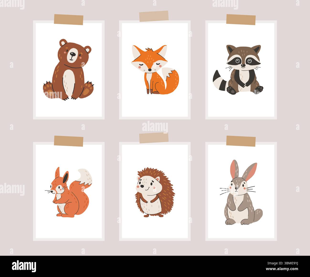 Wild animals set isolated, cute forest animals, kids vector, design for ...
