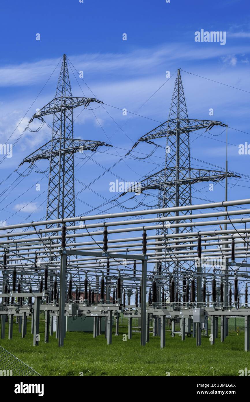 Pylons Inslulators Power pylons with high-voltage lines and insulators at the Avacon ...