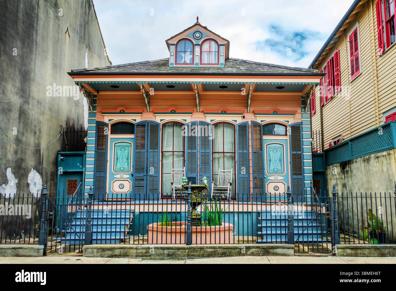 Colorful wooden house, creole cottage architecture in New Orleans ...