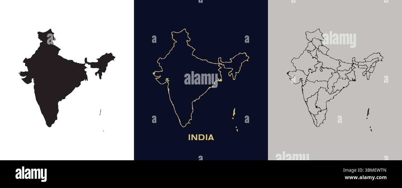 India Black, Gold, Sketch Map Vector Illustration Abstract Editable image Stock Vector