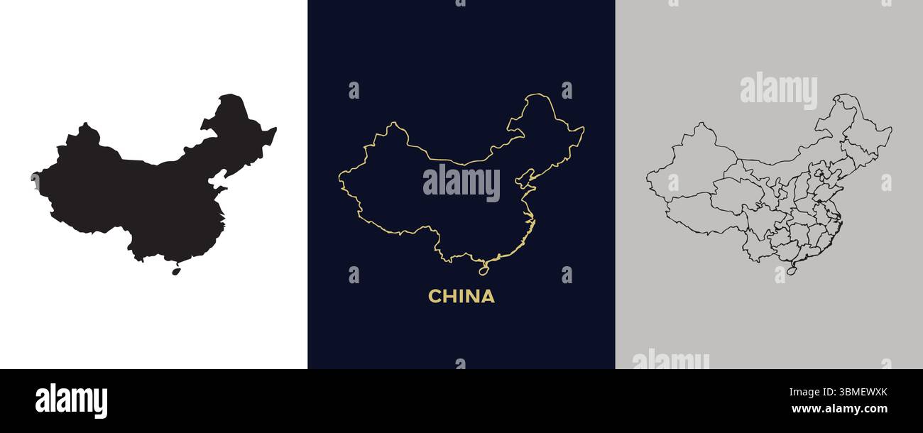 China Black, Gold, Sketch Map Vector Illustration Abstract Editable image Stock Vector