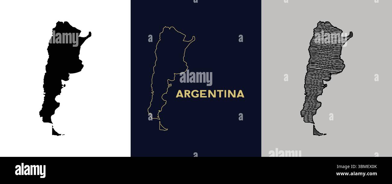 ARGENTINA Black, Gold, Sketch Map Vector Illustration Abstract Editable image Stock Vector