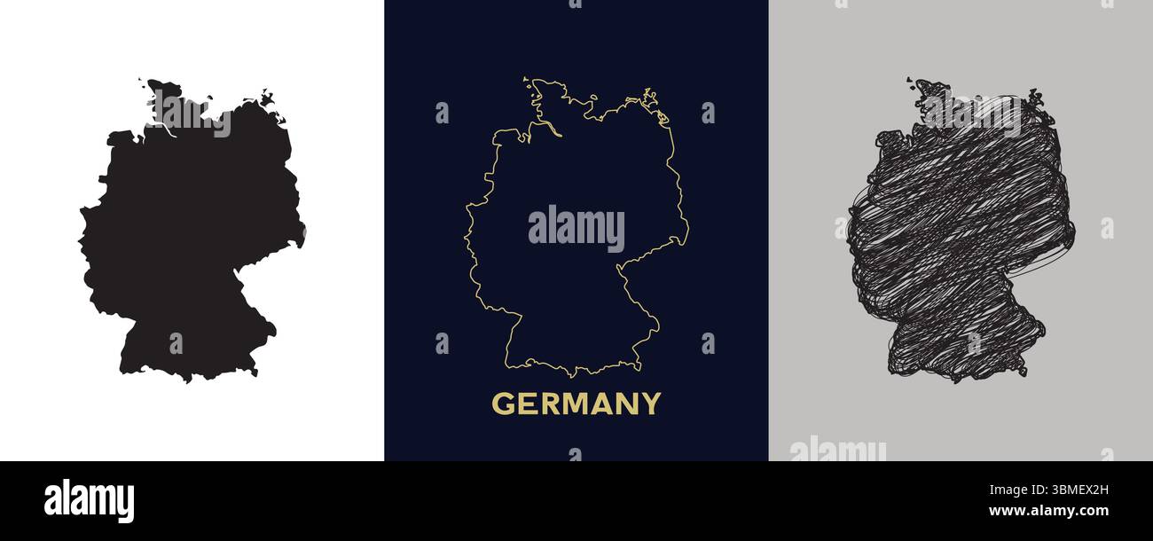 GERMANY Black, Gold, Sketch Map Vector Illustration Abstract Editable image Stock Vector