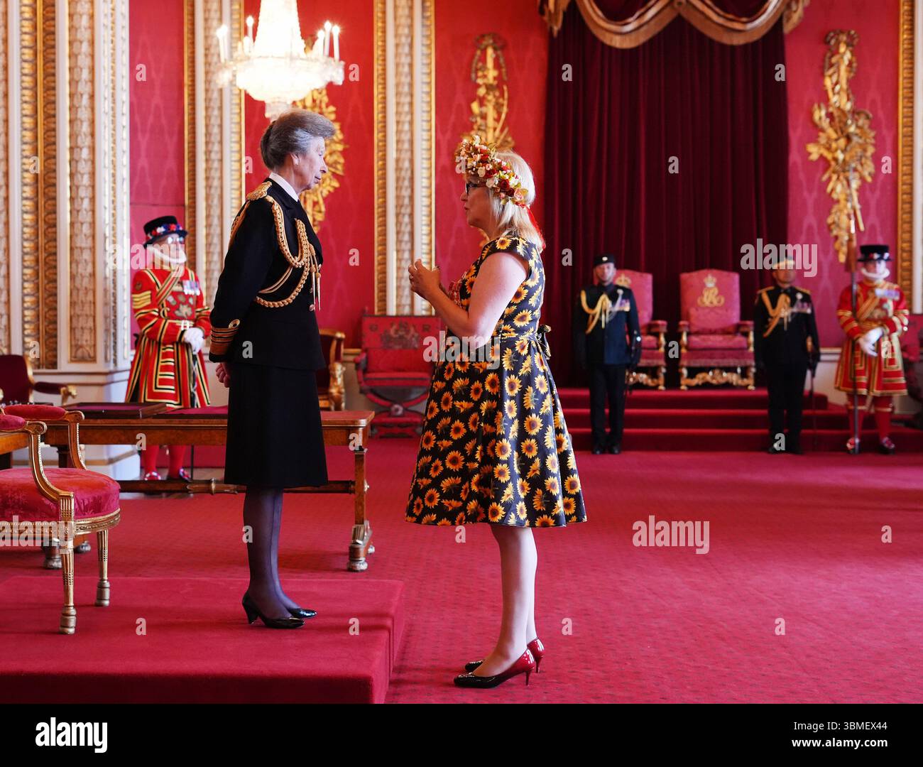 Mrs Hannah Beaton-Hawryluk, from Edinburgh, Chair, Edinburgh Branch, Association of Ukrainians in Great Britain, is made a Member of the Order of the British Empire by the Princess Royal at Buckingham Palace. The honour recognises services to the Ukrainian community in Scotland. Picture date: Thursday June 26, 2025. Stock Photo