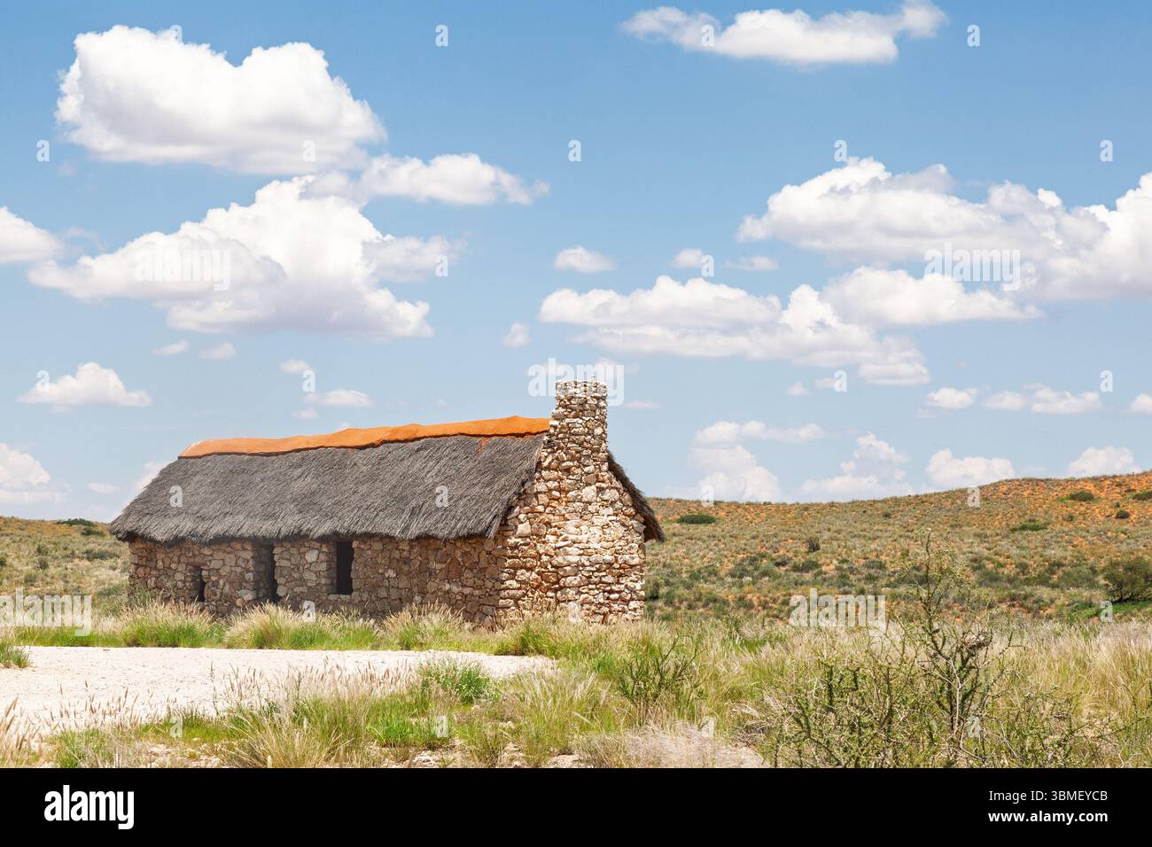 Auchterlonie Museum, an old fieldstone farmhouse, built by the Human family and restored 2004, Kgalagadi Transfrontier Park,  Kalahari, South Africa Stock Photo