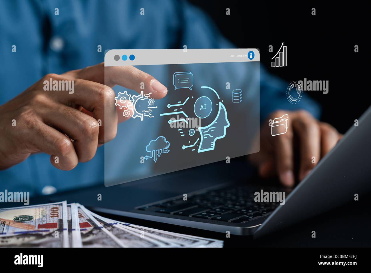 Artificial intelligence system for cloud computing, data center analytics Stock Photo