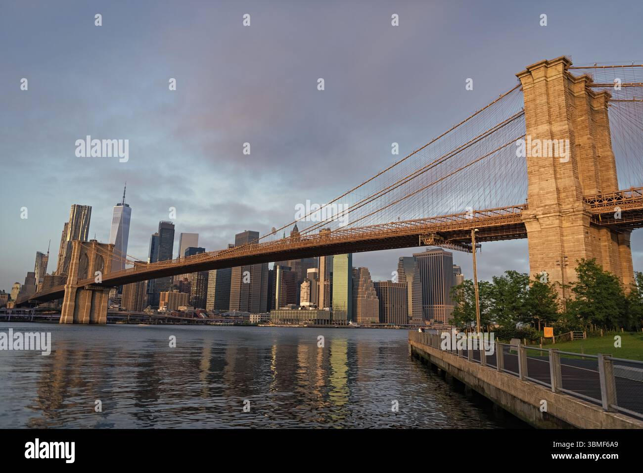 Manhattan cityscape with skyscraper architecture Brooklyn bridge to