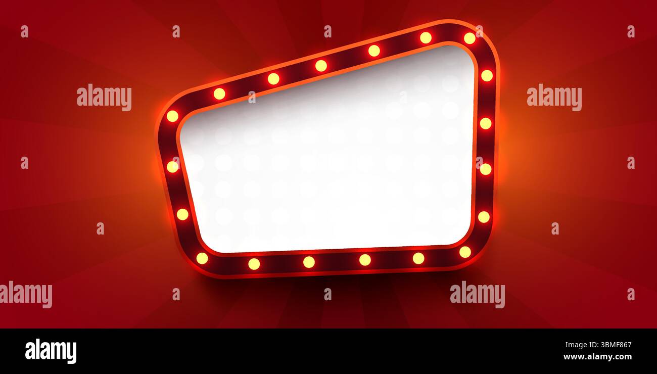 Sign Boder Light Retro light sign. Signboard with lamps border. Vintage style banner ...