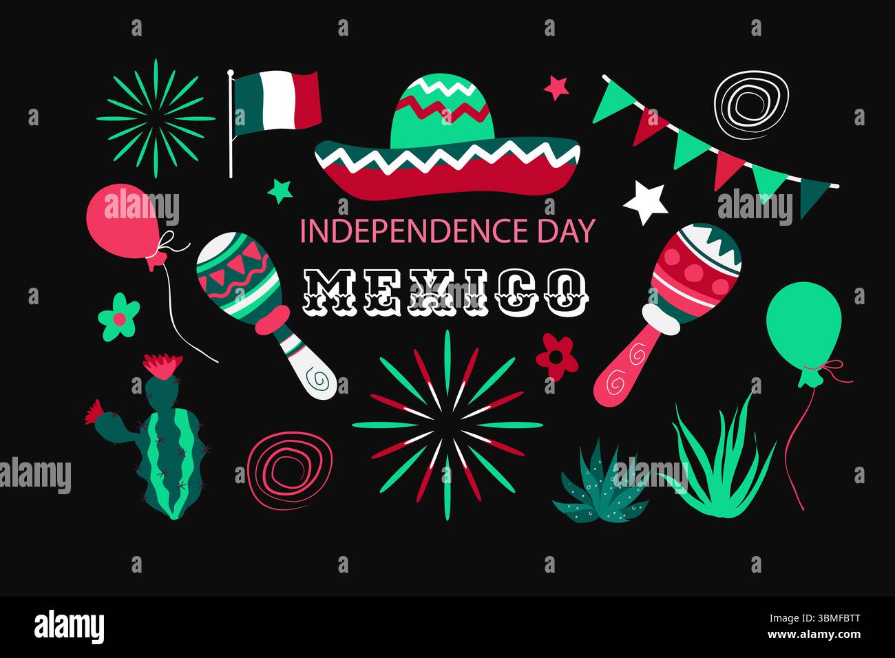 Viva Mexico. Independence Day set elements. Vector illustration Stock Vector