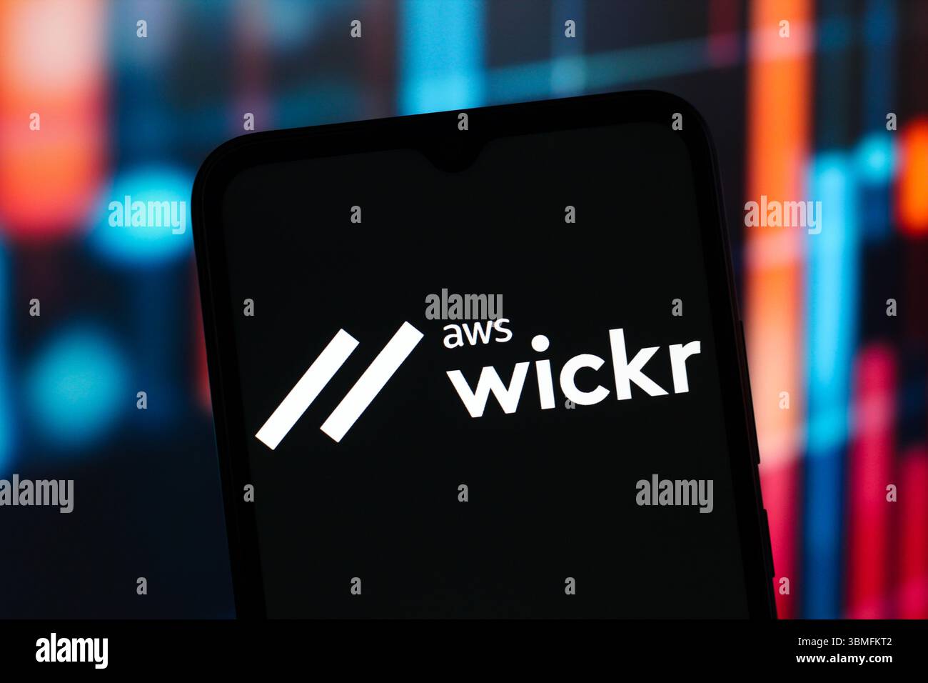 In this photo illustration, the AWS Wickr logo is seen displayed on a smartphone screen. Stock Photo