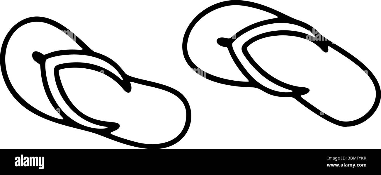 Two hand drawn flip flops are shown, in a simple black outline ...