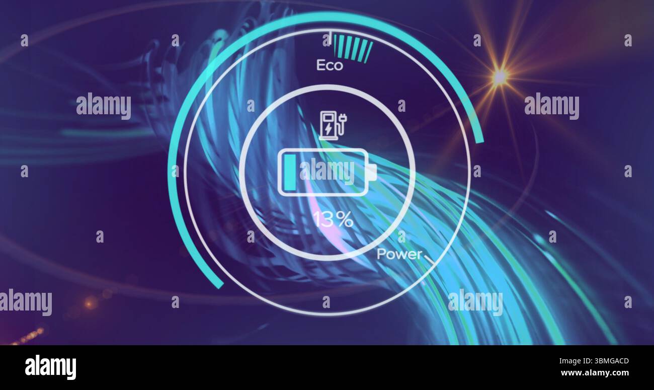 Displaying battery indicator on screen with plug icon and rings showing ...