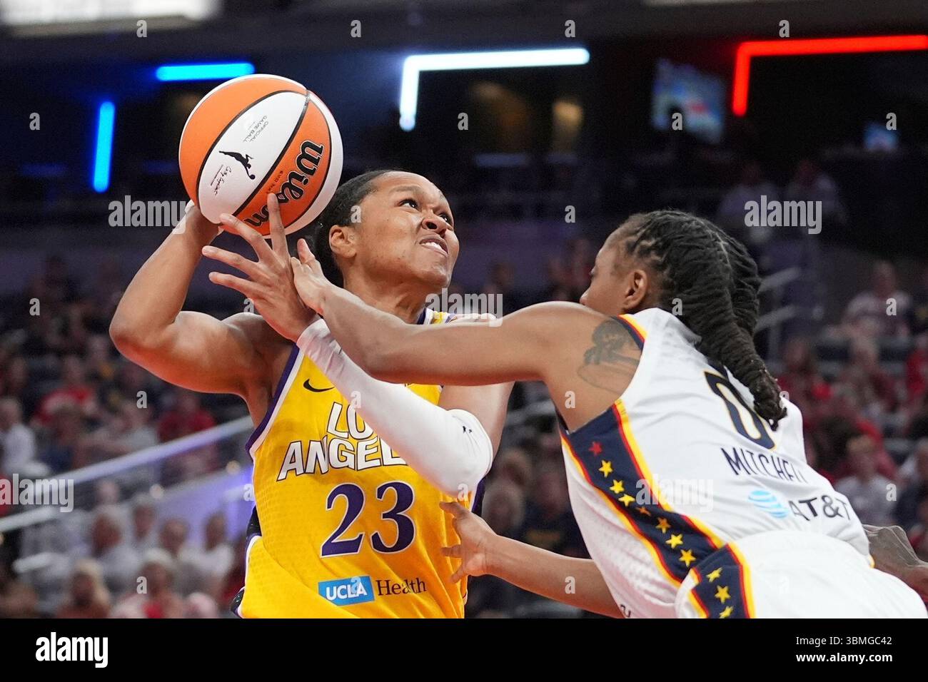 Los Angeles Sparks' Azura Stevens (23) puts up a shot against Indiana ...