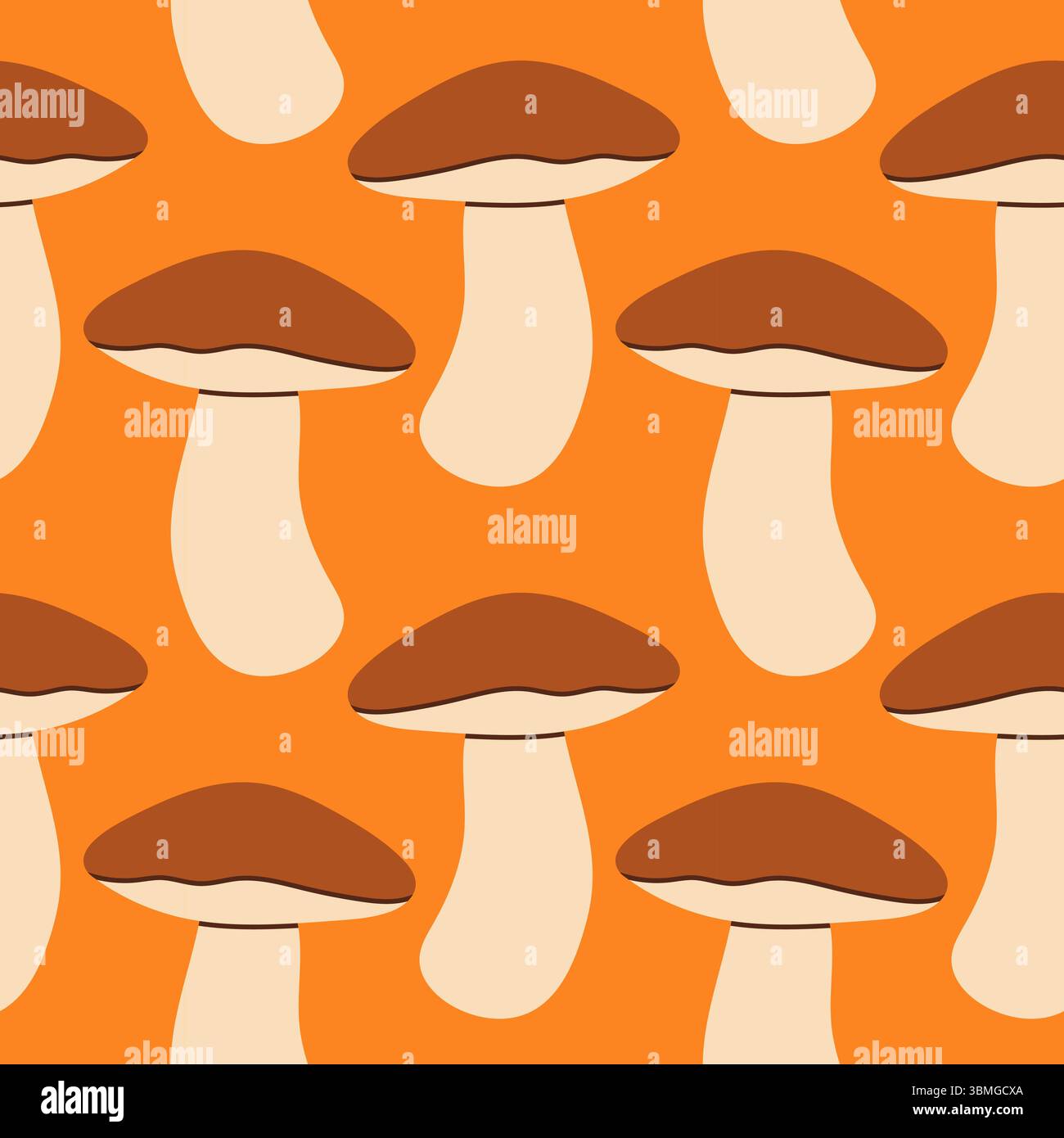 Mushrooms seamless pattern. Autumn isolated mushrooms on orange background. Square repeat pattern flat design for fall season. Stock Vector