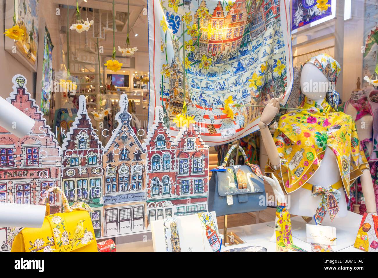 Silk accessory shop window, Rue du Marché aux Herbes, Bruxelles-Ville, City of Brussels (Bruxelles), Brussels-Capital Region, Kingdom of Belgium Stock Photo