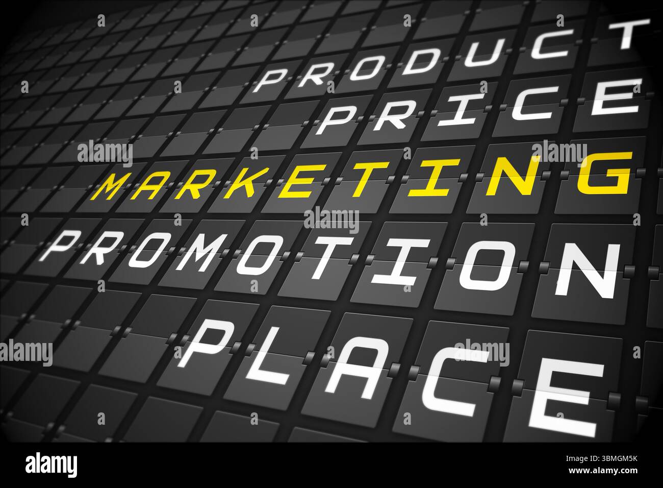 Marketing buzzwords on black mechanical board Stock Photo