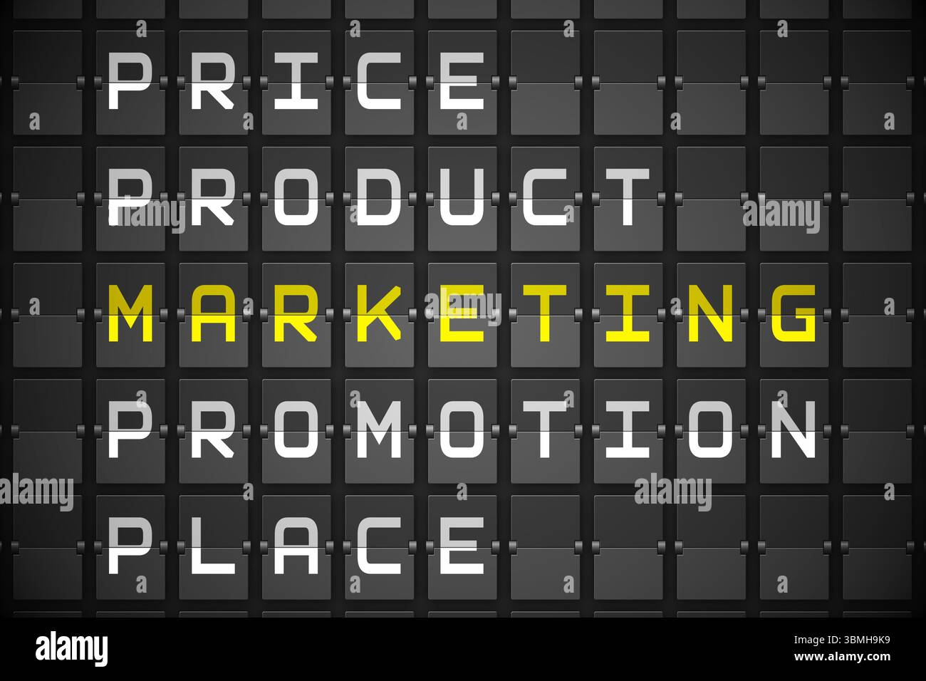 Marketing buzzwords on black mechanical board Stock Photo