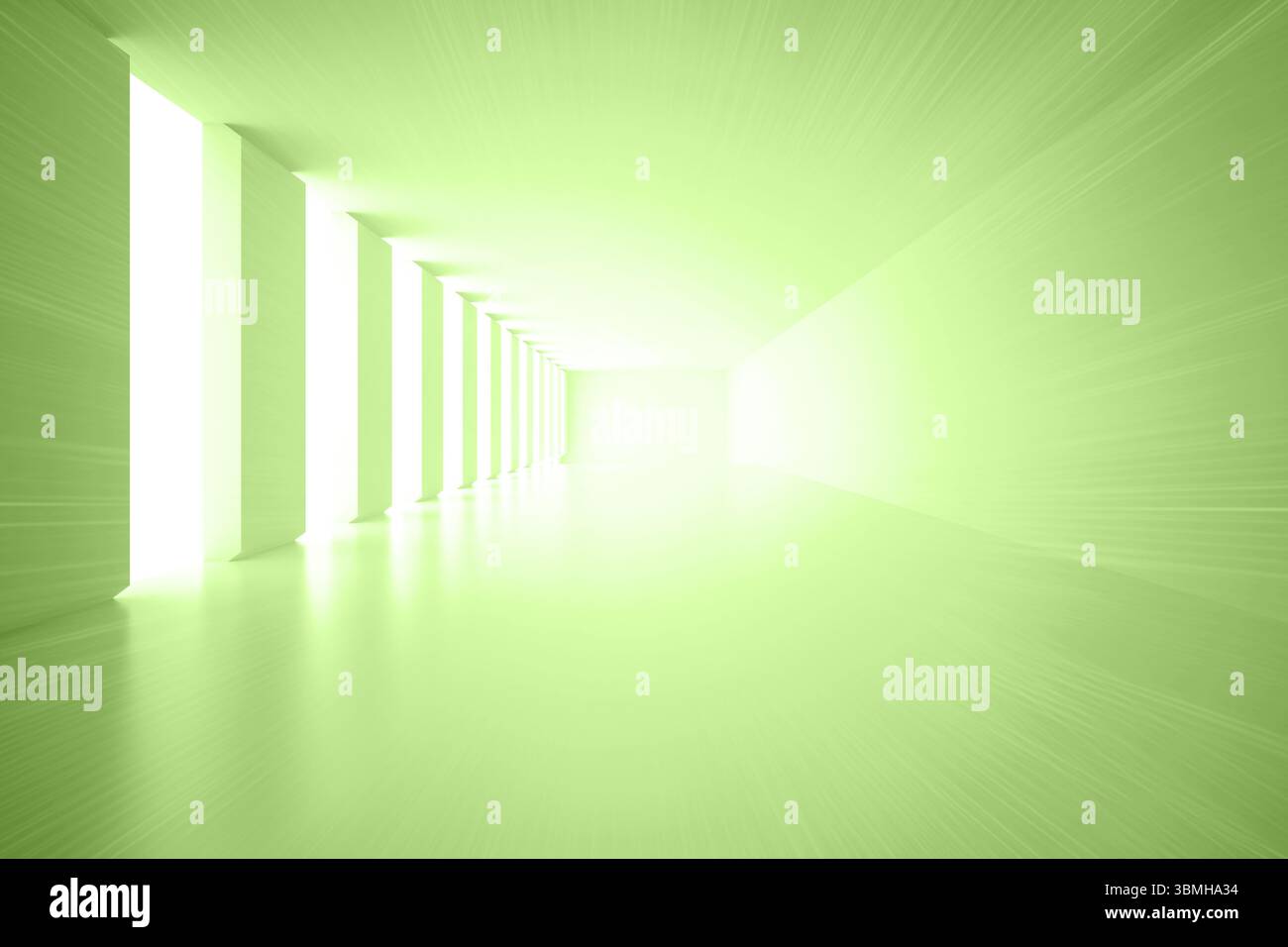Bright green room with windows Stock Photo