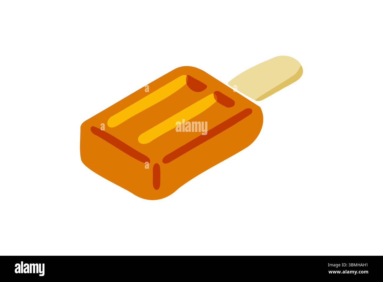 Orange Ice Cream Stick Illustration. Minimal flat orange ice cream dessert on stick, stylized in geometric isometric view. Bright warm palette, isolat Stock Vector