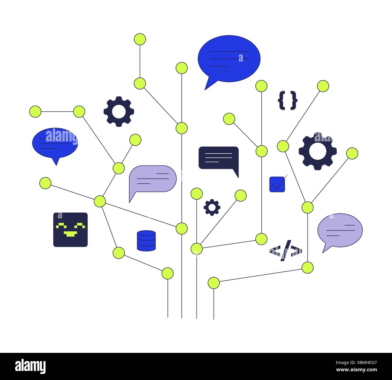 Abstract coding and communication network 2D cartoon object Stock Vector