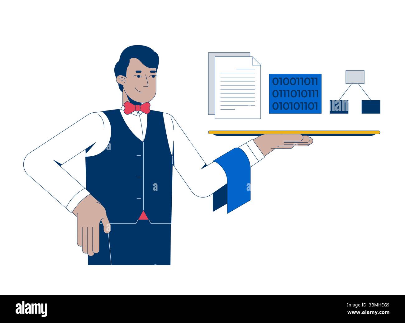 Serving up data for training AI 2D illustration concept Stock Vector