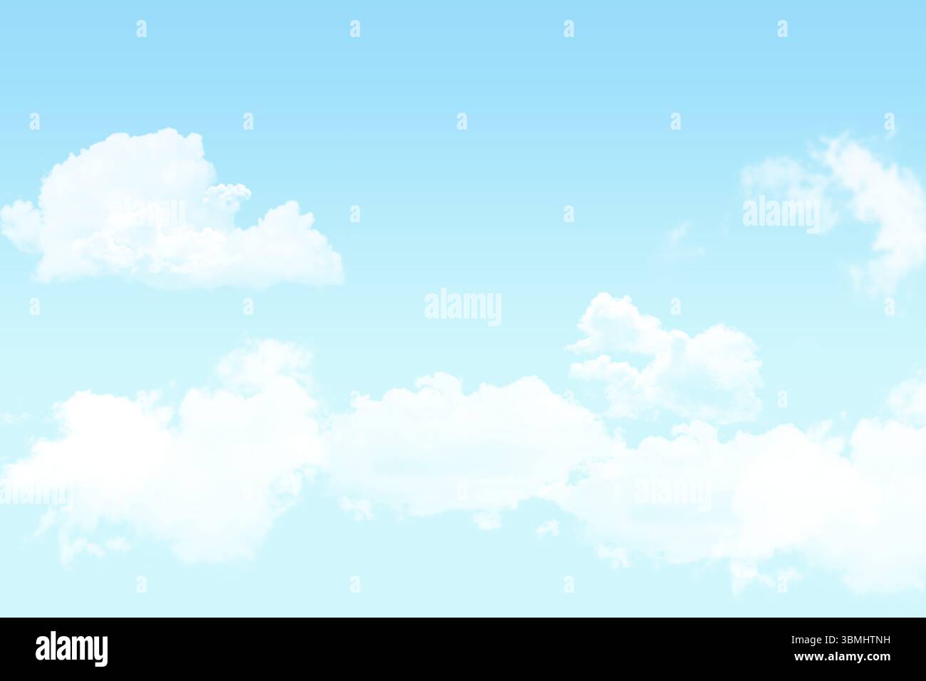 Fluffy cumulus clouds are floating against bright flat design gradient sky, copy space Stock Photo