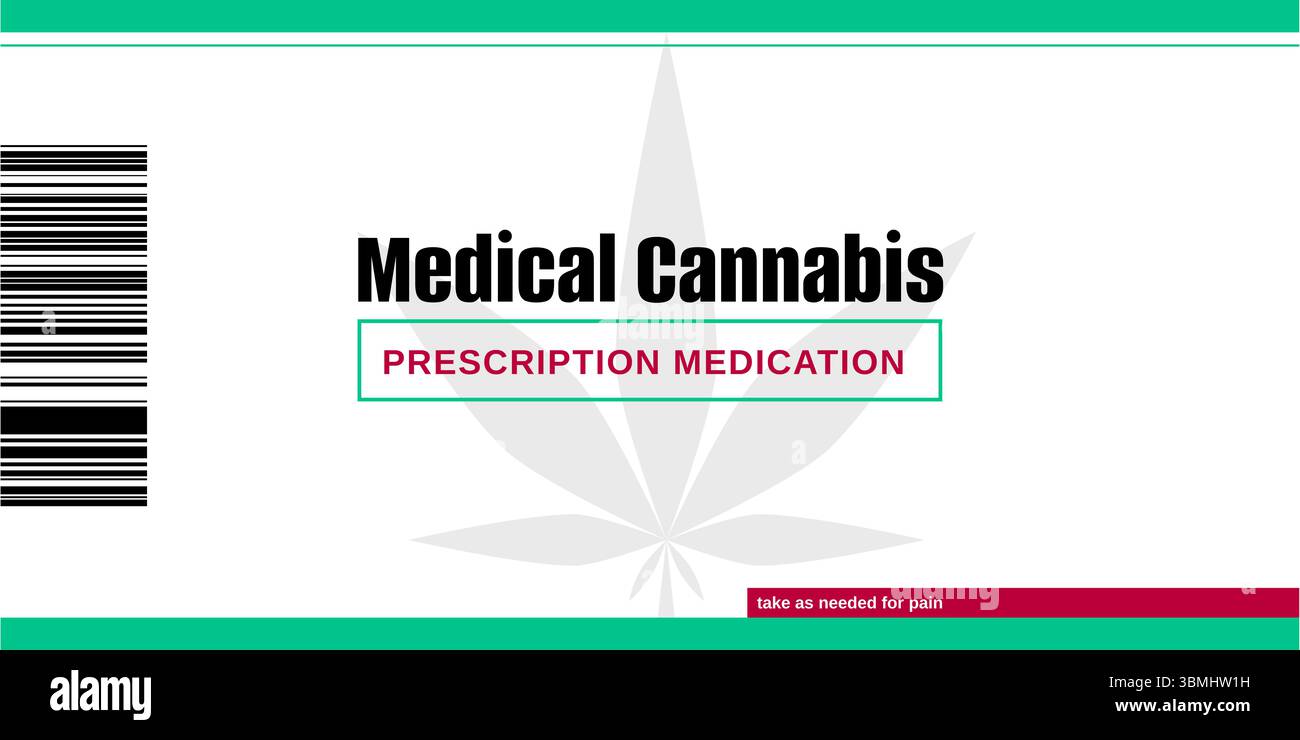 Medical cannabis. Prescription drug label with hemp leaf, banner design ...