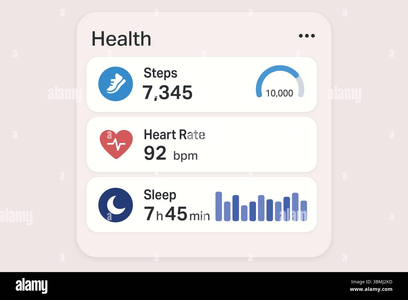 Health tracker UI with step count, heart rate, and sleep cycle on light ...