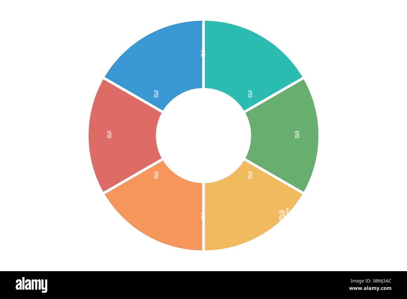 Simple round infographic with six equal color parts on white background ...