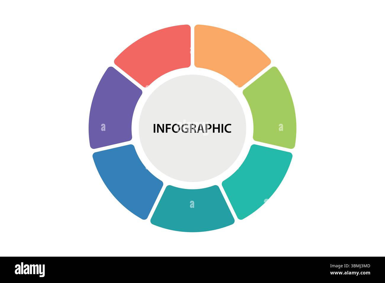 Circular chart with colorful segments and editable text in center for data presentation Stock Vector