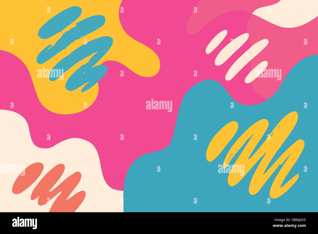 Fluid colorful design with scribble marks and vibrant rounded shapes Stock Vector