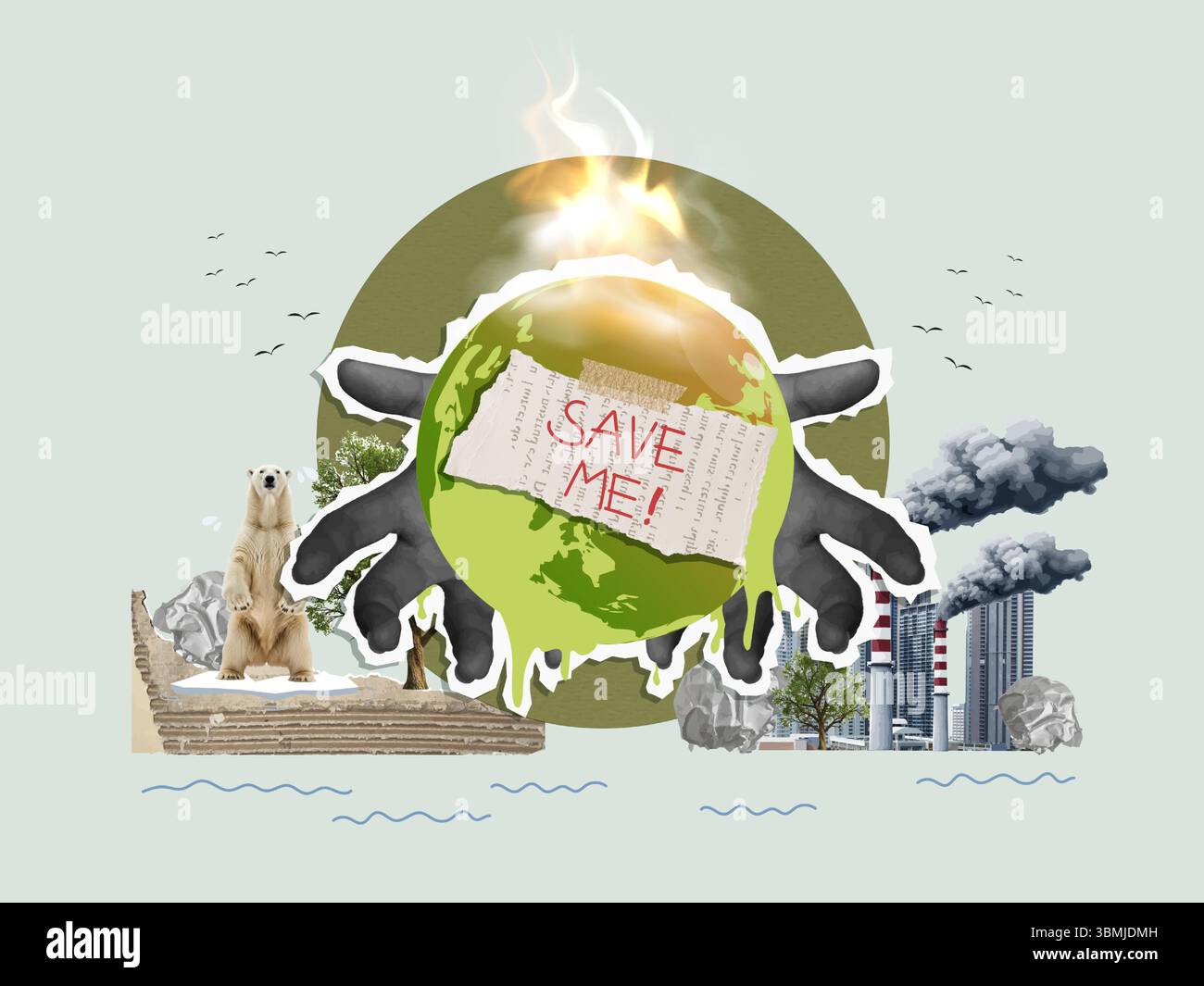 Urgent call to action for climate crisis with global warming symbolism ...