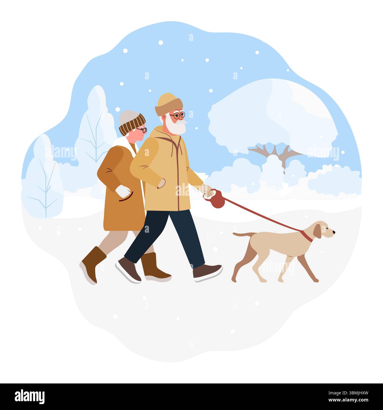 Vector illustration Retirement leisure. Elderly couple walking in park ...