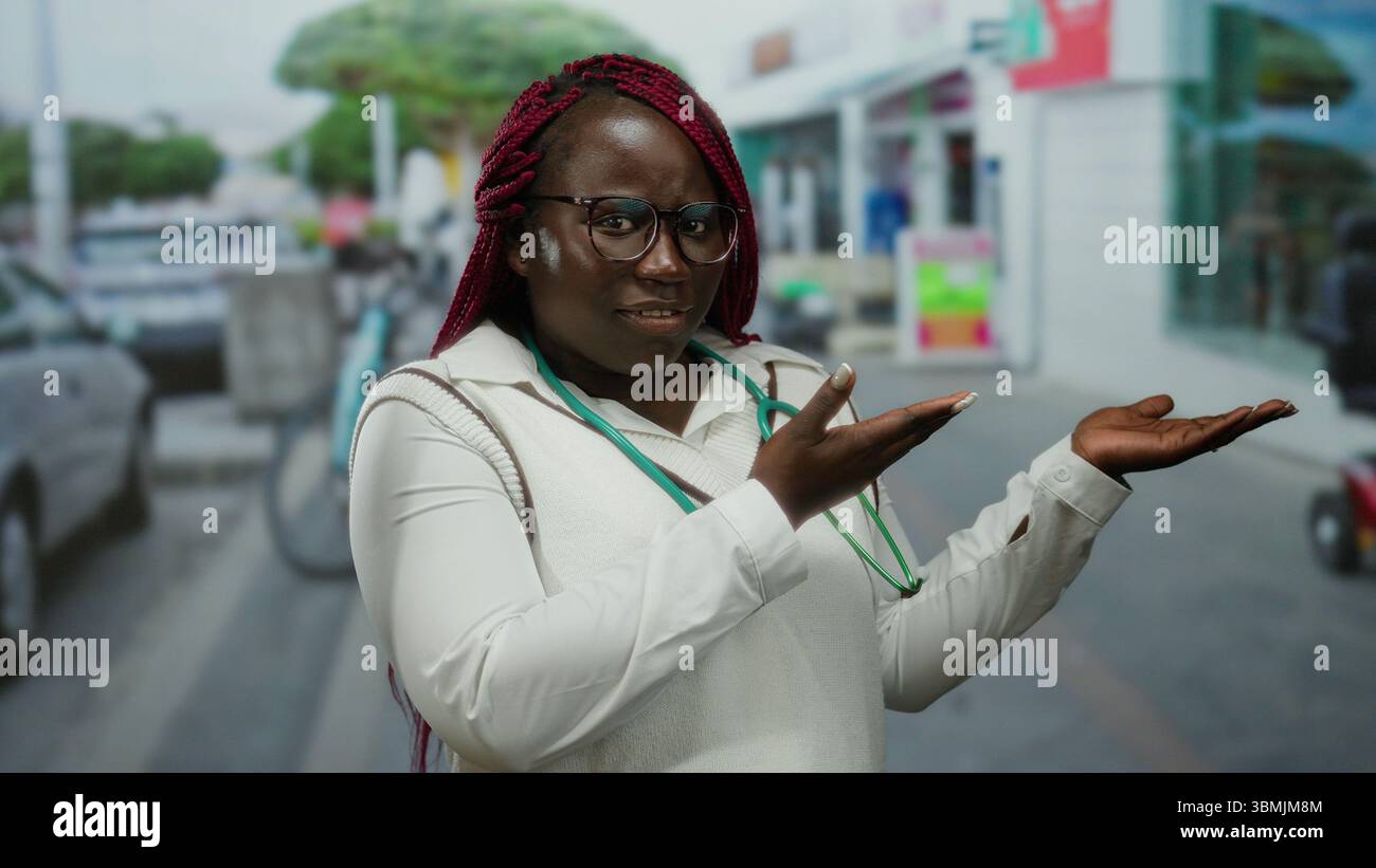 Woman with braids stands smiling wearing glasses and blouse holding ...