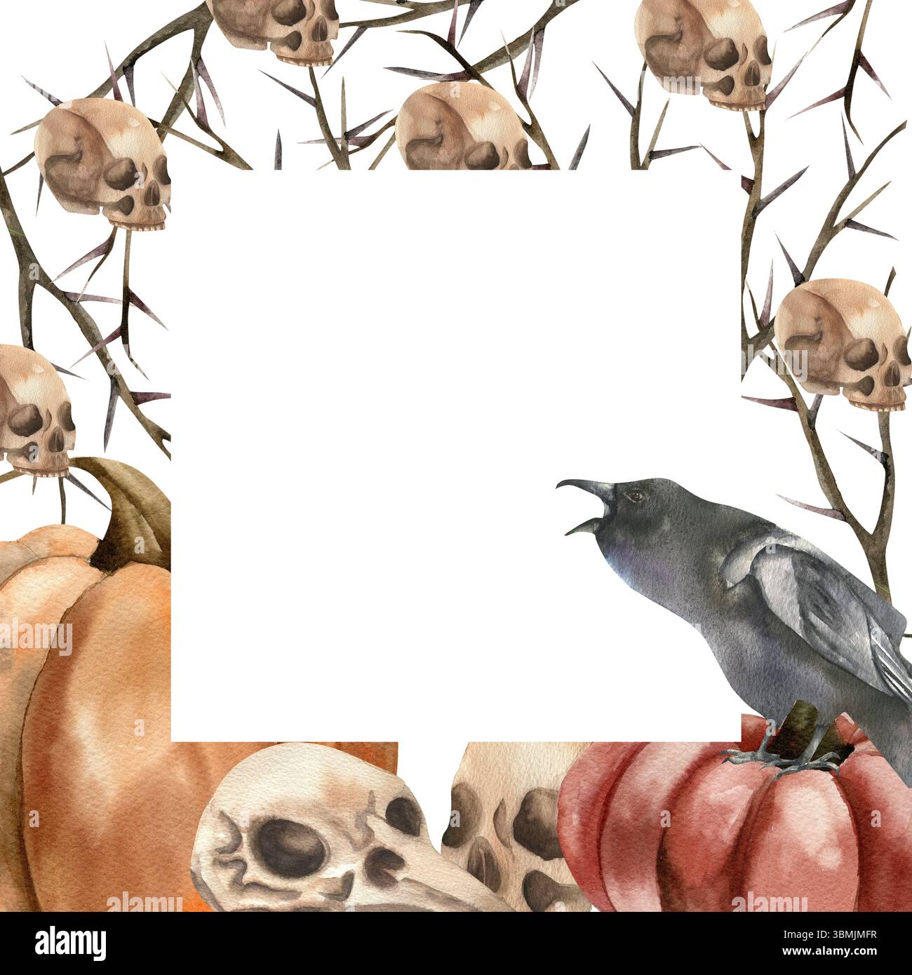 Halloween scary frame with big orange and red pumpkins,human and bird ...