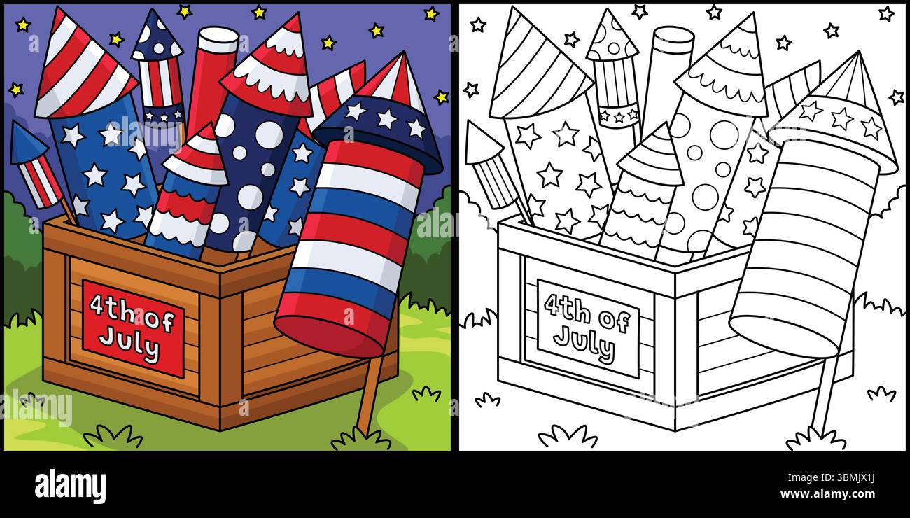 4th of July Fireworks Coloring Page Illustration Stock Vector Image ...