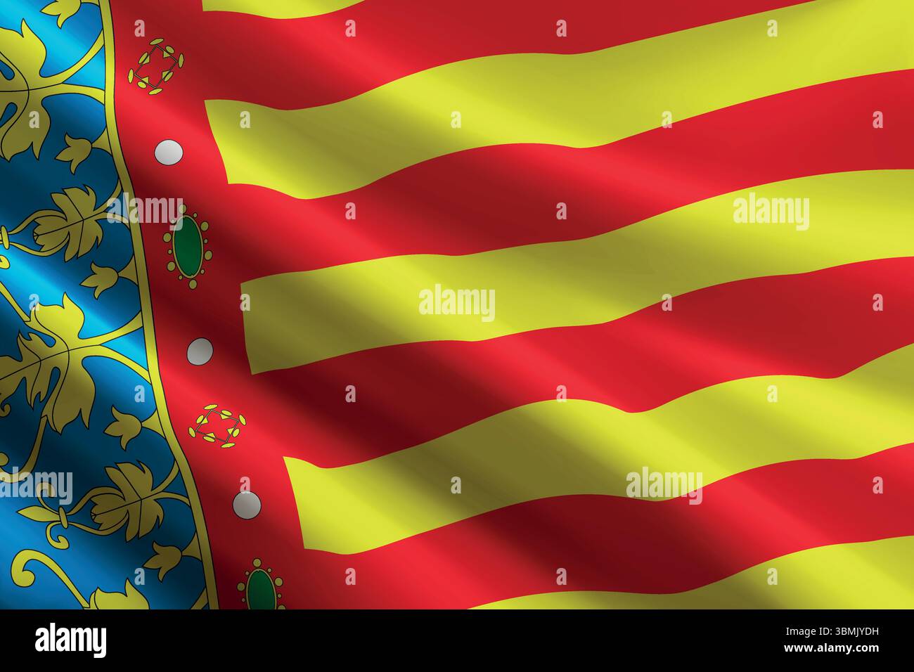 Valencia flag waving in the wind, realistic detailed silk texture ...