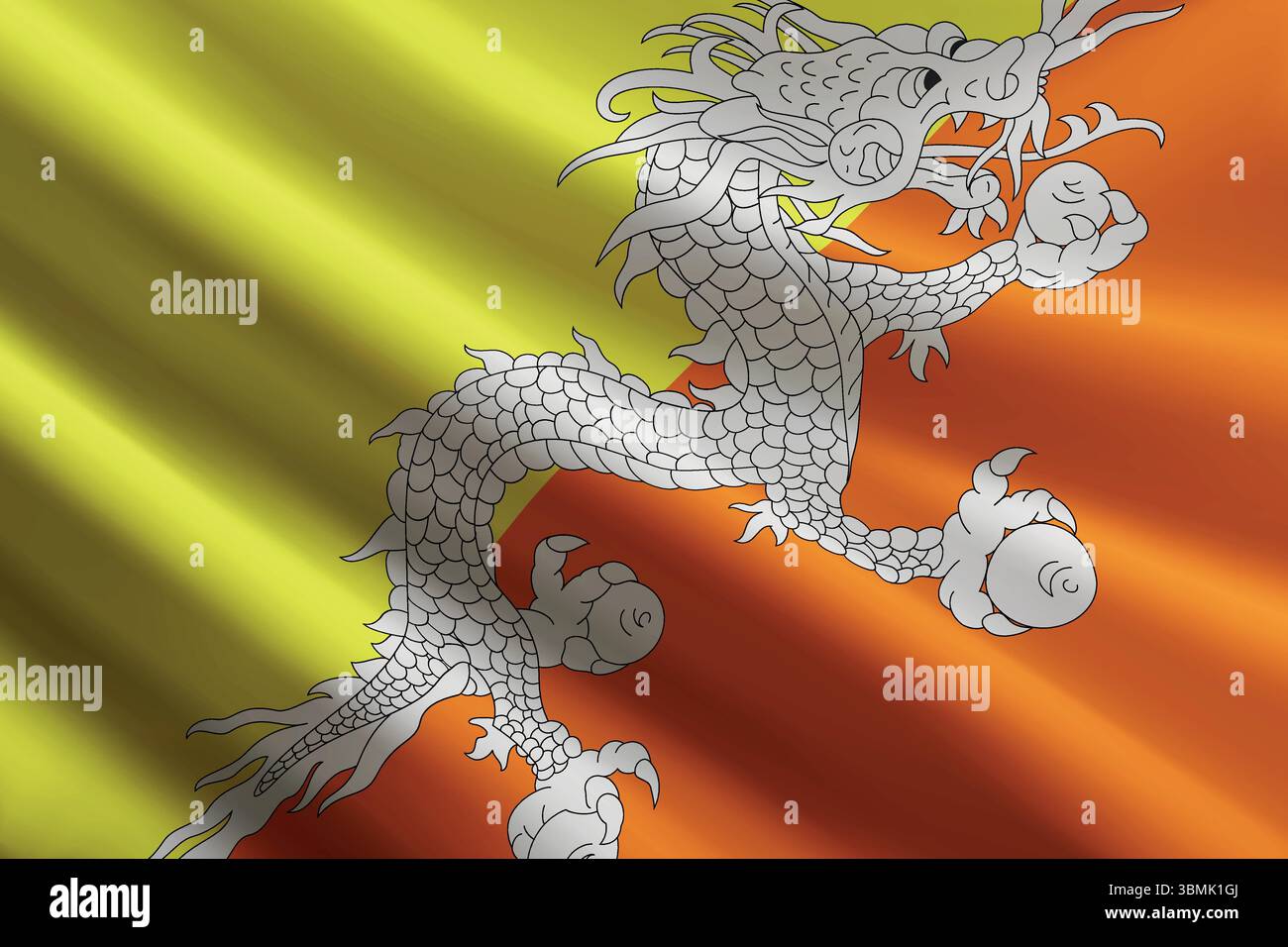 Bhutan national flag waving in the wind, realistic detailed silk ...