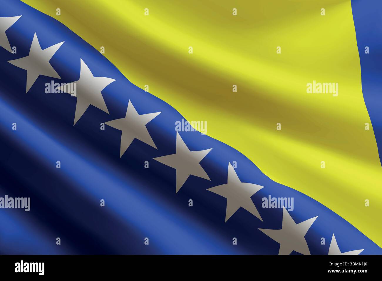 Bosnia and Herzegovina national flag waving in the wind, realistic ...
