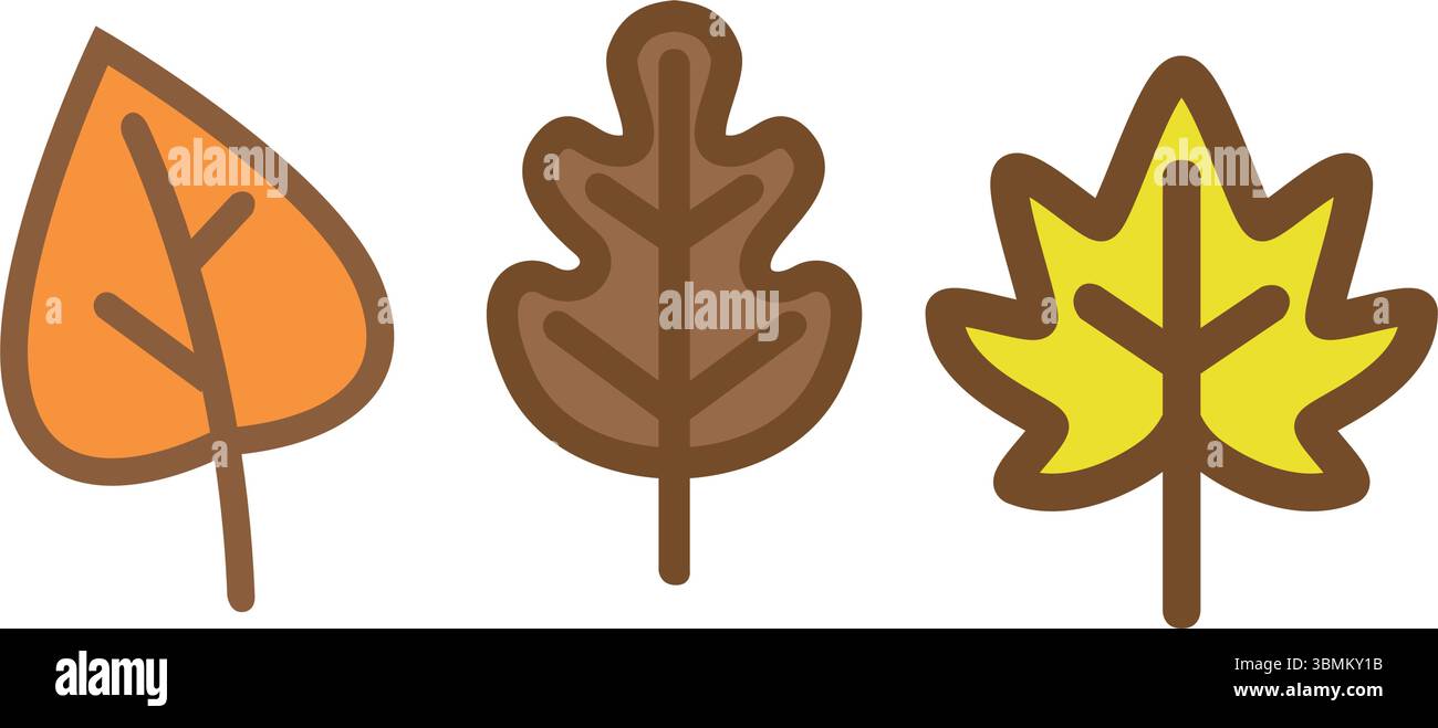 Cute autumn leaves vector illustration set. Stock Vector