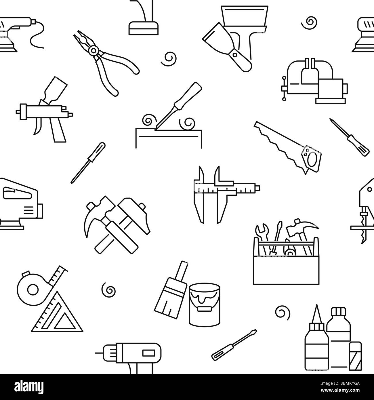 Seamless pattern with carpenter equipment. Repair tools background. Vector illustration. Stock Vector