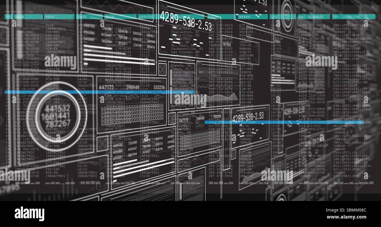 Image of digital data processing with numbers and graphs on interface ...