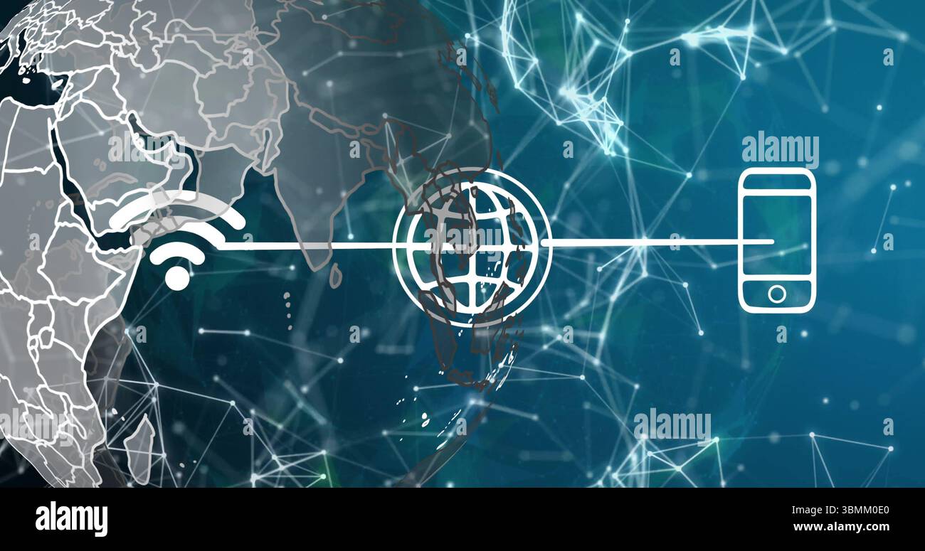 Digital network background with global connectivity and communication technology image Stock Photo