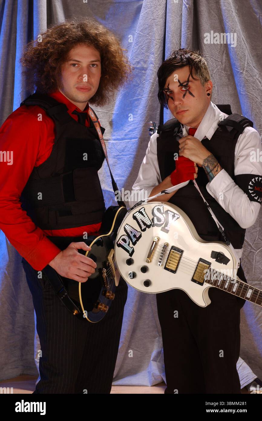 POMPANO BEACH FL - FEBRUARY 19: Ray Toro and Frank Iero of My Chemical Romance pose during a photo session at The Pompano Beach Amphitheater on February 19, 2005 in Pompano Beach, Florida. Credit: mpi04 / MediaPunch Stock Photo