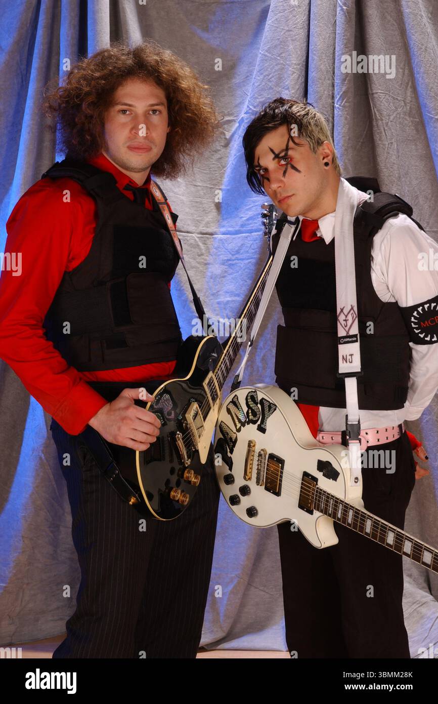 POMPANO BEACH FL - FEBRUARY 19: Ray Toro and Frank Iero of My Chemical Romance pose during a photo session at The Pompano Beach Amphitheater on February 19, 2005 in Pompano Beach, Florida. Credit: mpi04 / MediaPunch Stock Photo