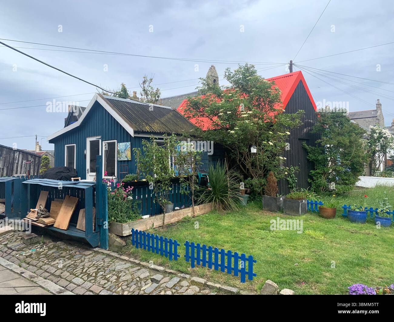 Aberdeen Scotland fishermen's houses fisherman view views garden gardens nice looking pretty outside front building buildings old fence fenced - Smartphone Captured Stock Image