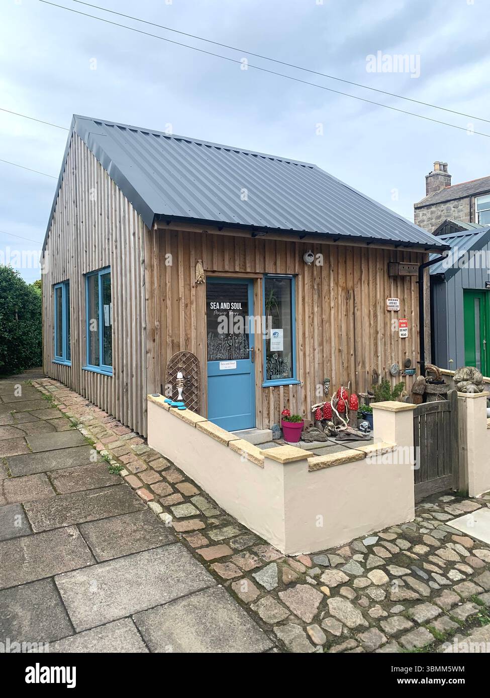 Aberdeen Scotland fishermen's houses fisherman view views garden gardens nice looking pretty outside front building buildings old fence fenced - Smartphone Captured Stock Image