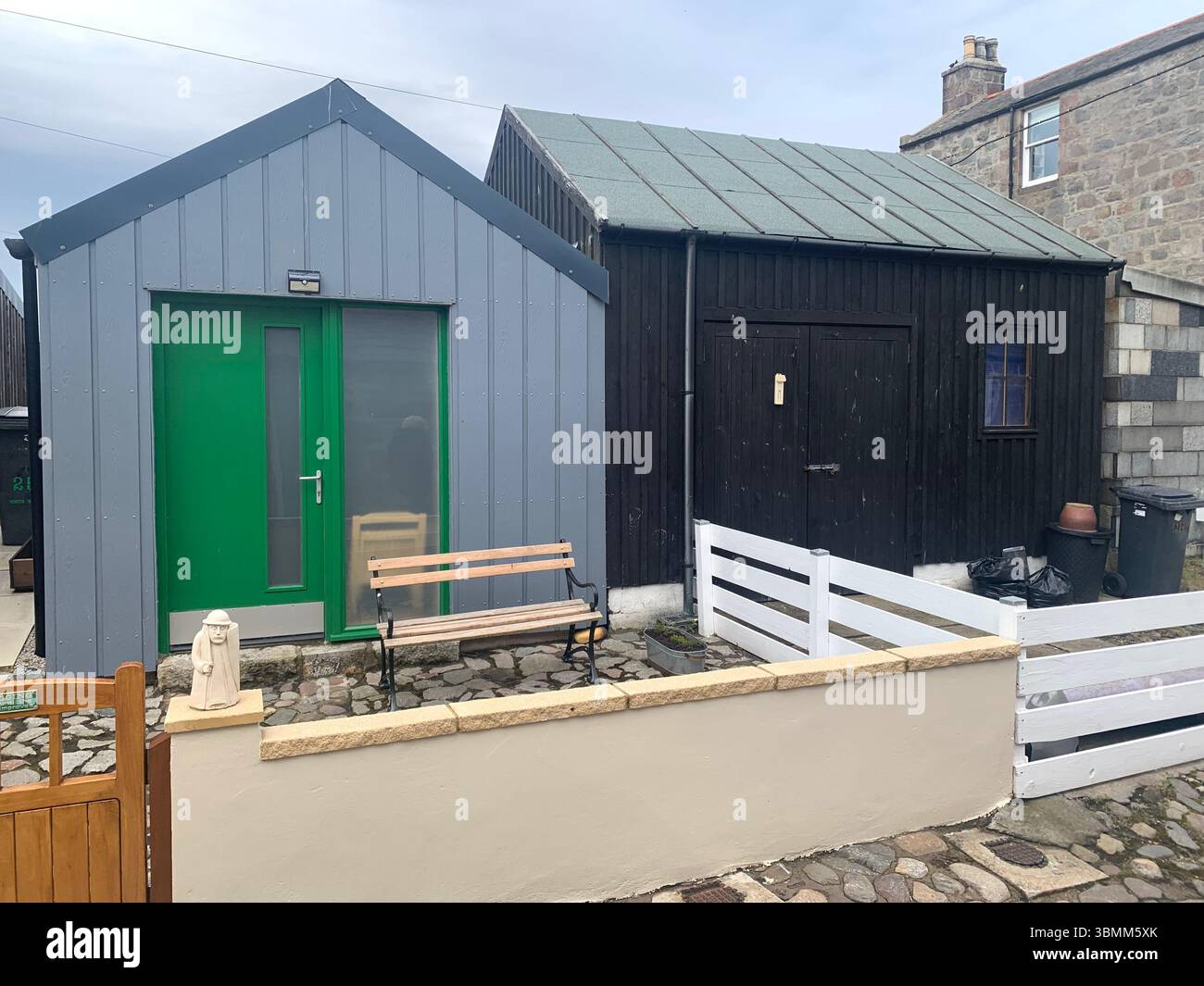 Aberdeen Scotland fishermen's houses fisherman view views garden gardens nice looking pretty outside front building buildings old fence fenced - Smartphone Captured Stock Image