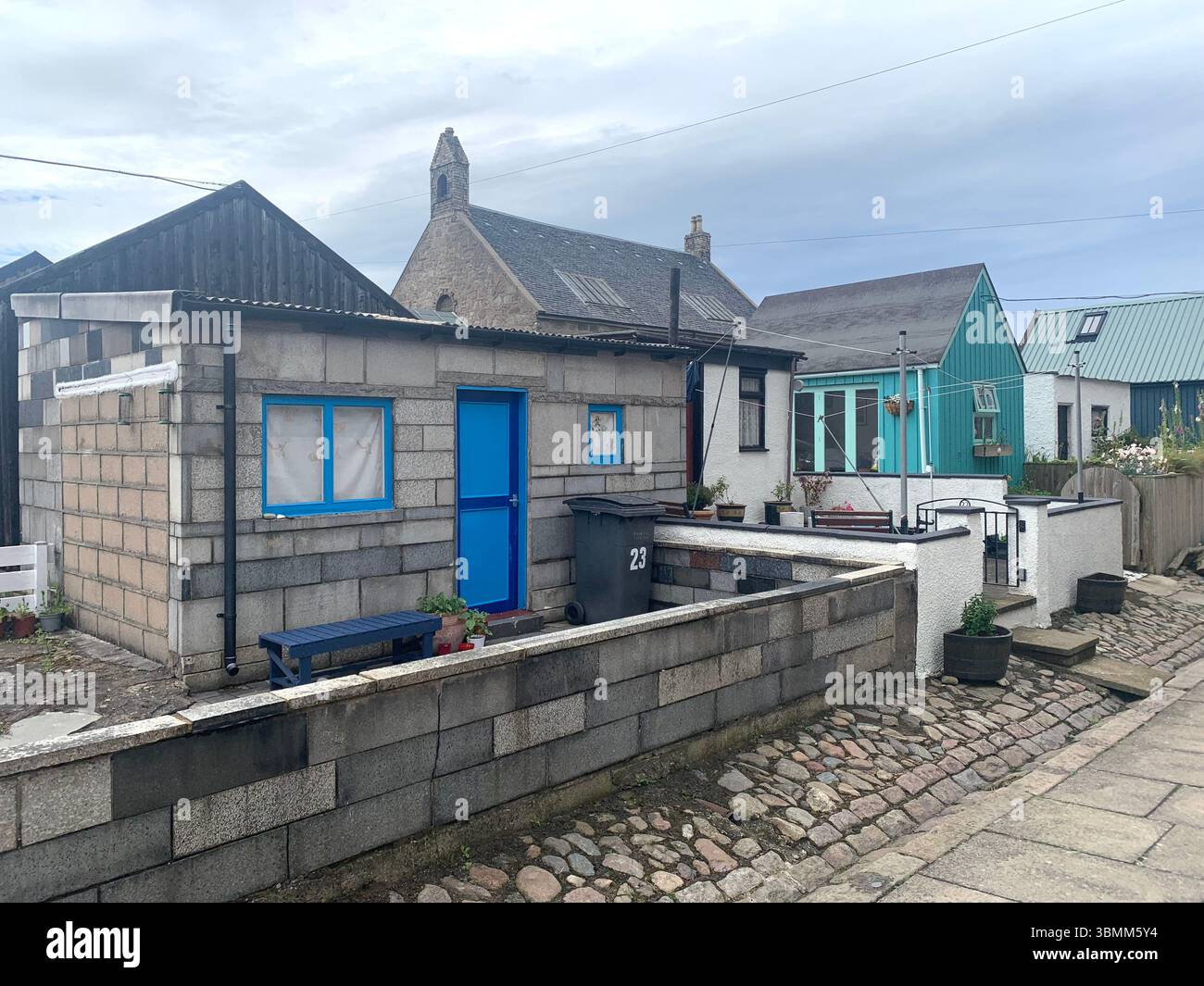 Aberdeen Scotland fishermen's houses fisherman view views garden gardens nice looking pretty outside front building buildings old fence fenced - Smartphone Captured Stock Image