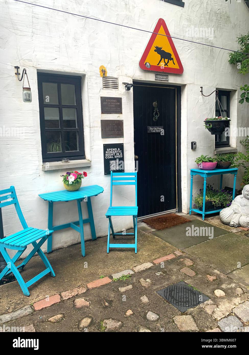 Aberdeen Scotland fishermen's houses fisherman view views garden gardens nice looking pretty outside front building buildings old fence fenced - Smartphone Captured Stock Image